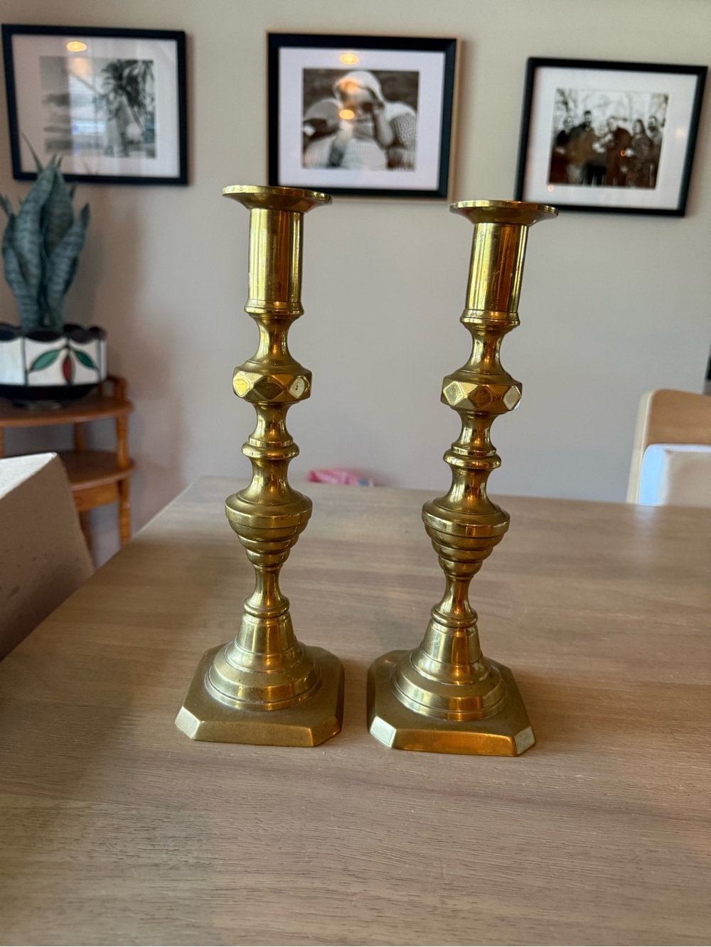 Vintage antique 11” Brass Edwardian Beehive & Diamond candlestick holder (pair)
